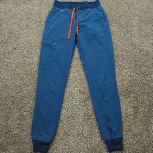 Figs Blue Joggers with Orange Drawstring
